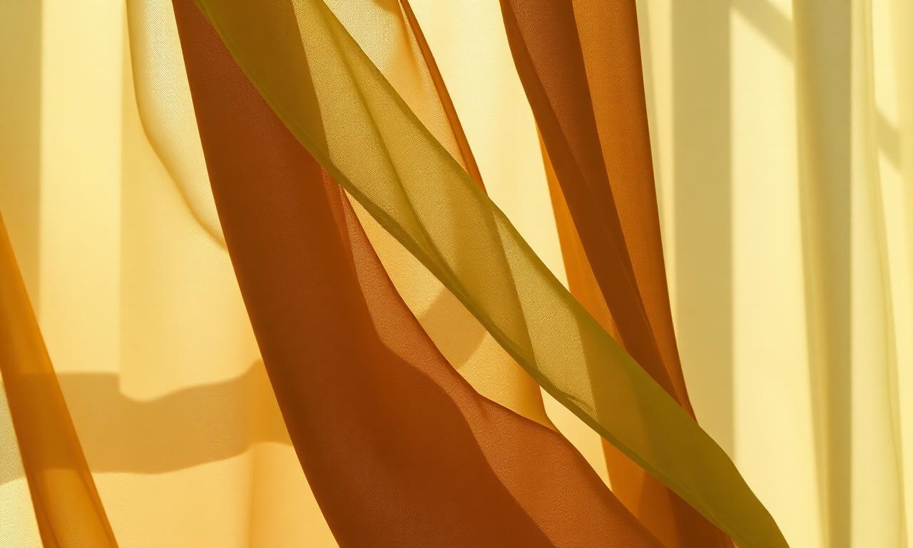 Soft layered silk fabrics in moss green and warm terracotta